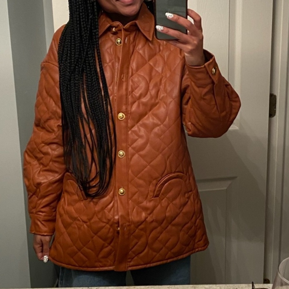 House of Sunny Quilted Faux Leather Tan Jacket